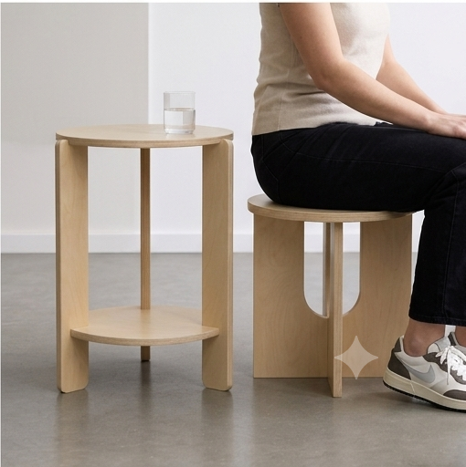Combination of 2 Modern Plywood Stools a tall & small one