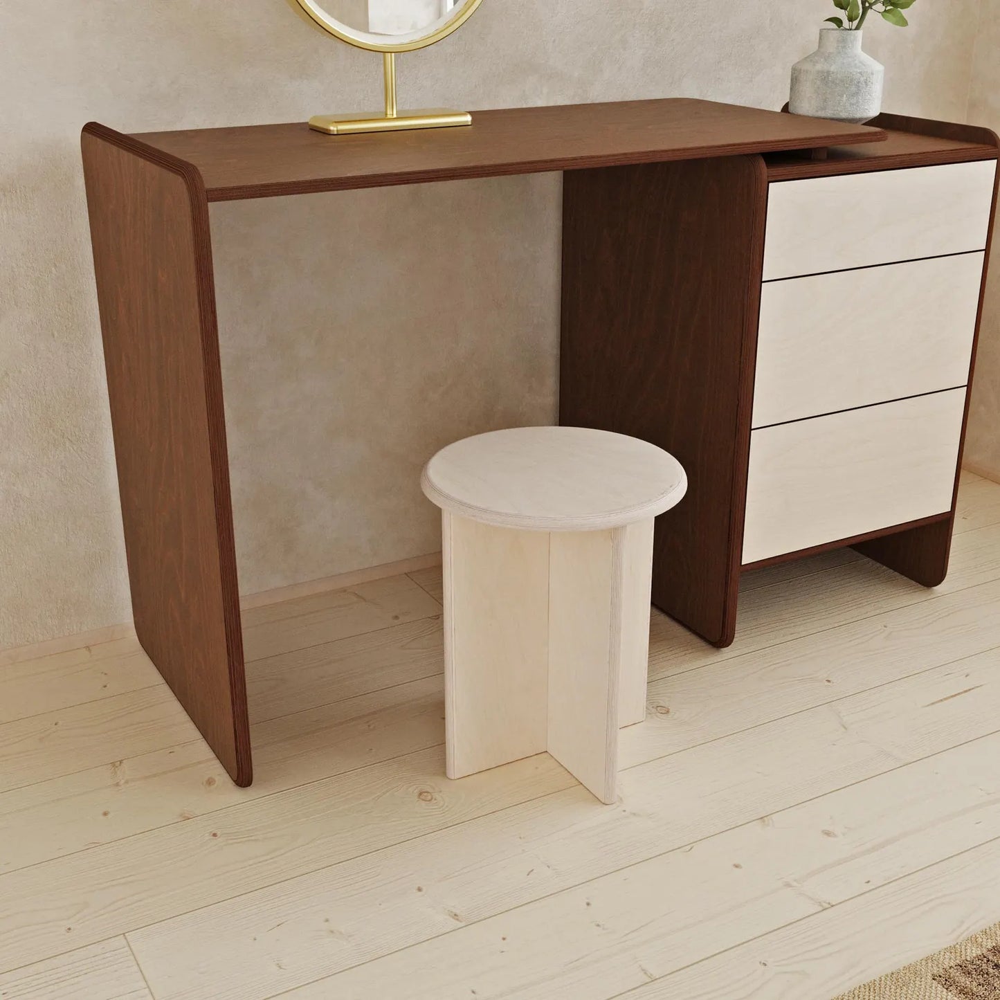 Handmade Birch Plywood Stool: Minimalist Scandinavian Side Table