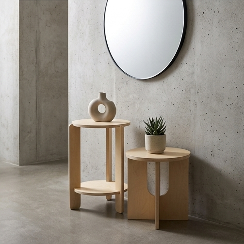 Combination of 2 Modern Plywood Stools a tall & small one