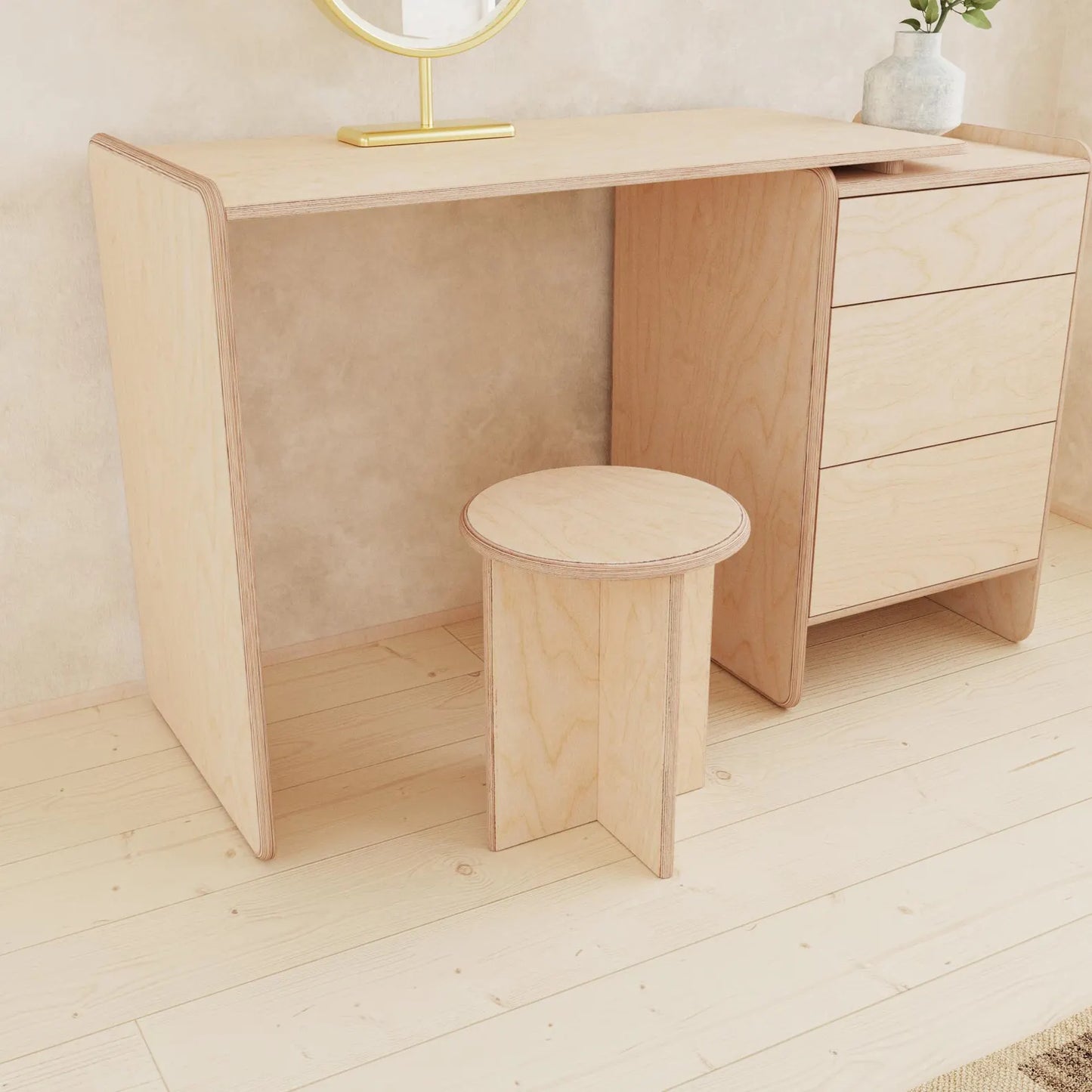 Handmade Birch Plywood Stool: Minimalist Scandinavian Side Table