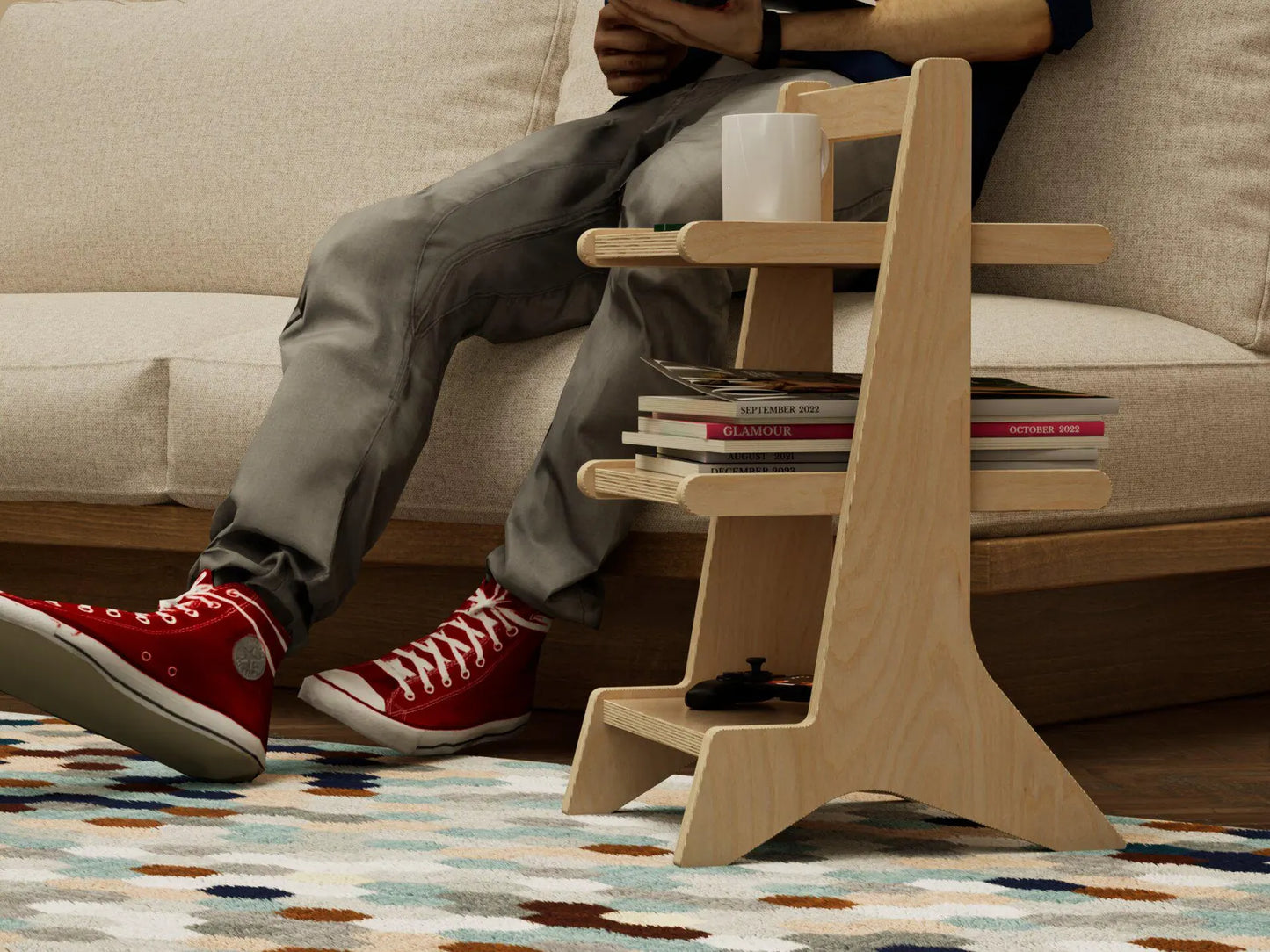 Modern Birch Plywood Side Table | Compact Storage Table for Living Room, Bedroom & Small Spaces